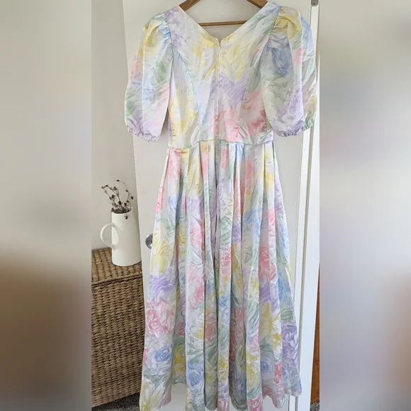 Handmade OOAK Vintage Floral Pastel Impressionist Maxi Dress - Picture 10 of 15